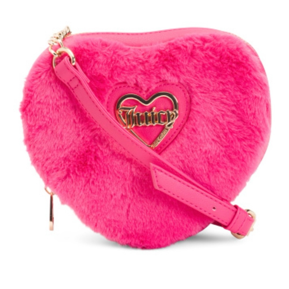 Juicy Couture Fuzzy Pink Heart Crossbody Bag